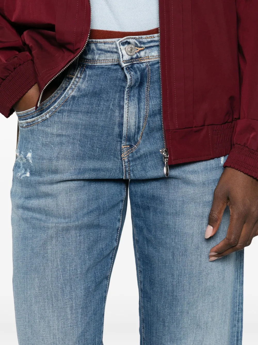 Les Temps Des Cerises Cuffed Denim Straight-leg Jeans In Blue