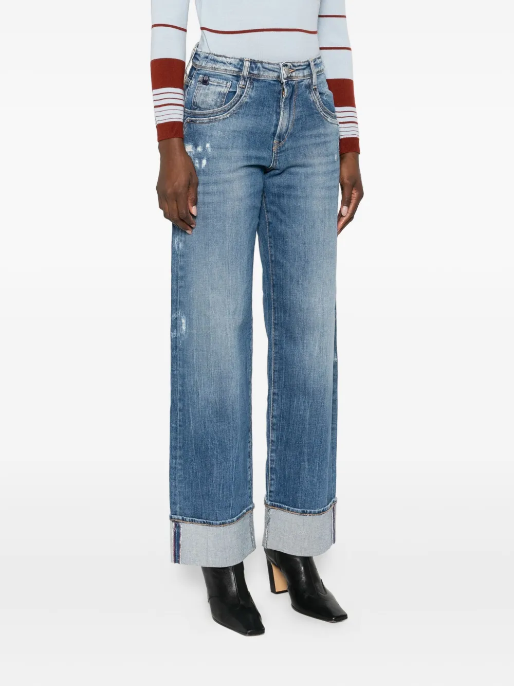 Les Temps Des Cerises Cuffed Denim Straight-leg Jeans In Blue