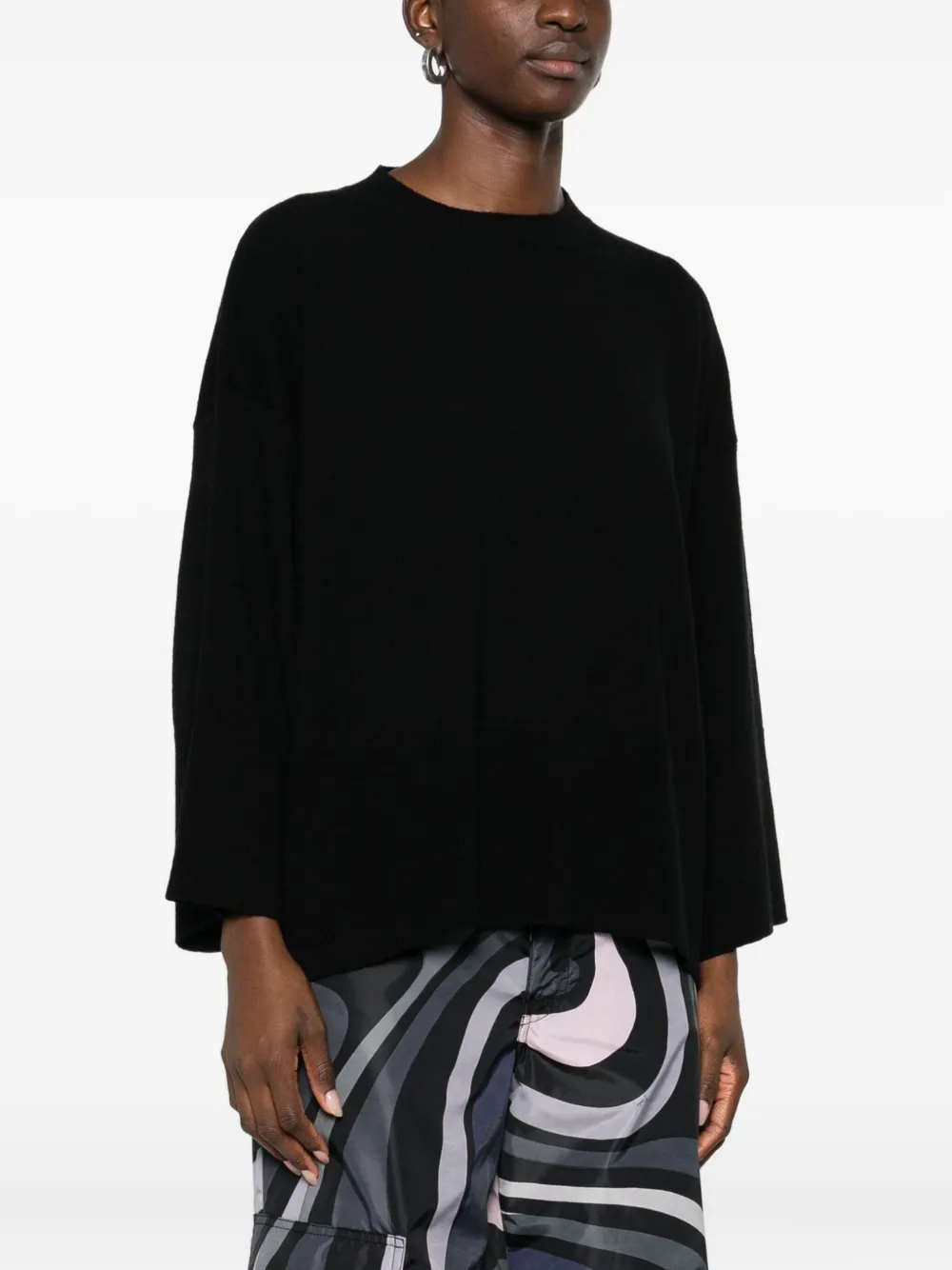 Laboratorio Capri Wide-sleeves Knitted Sweater In Black