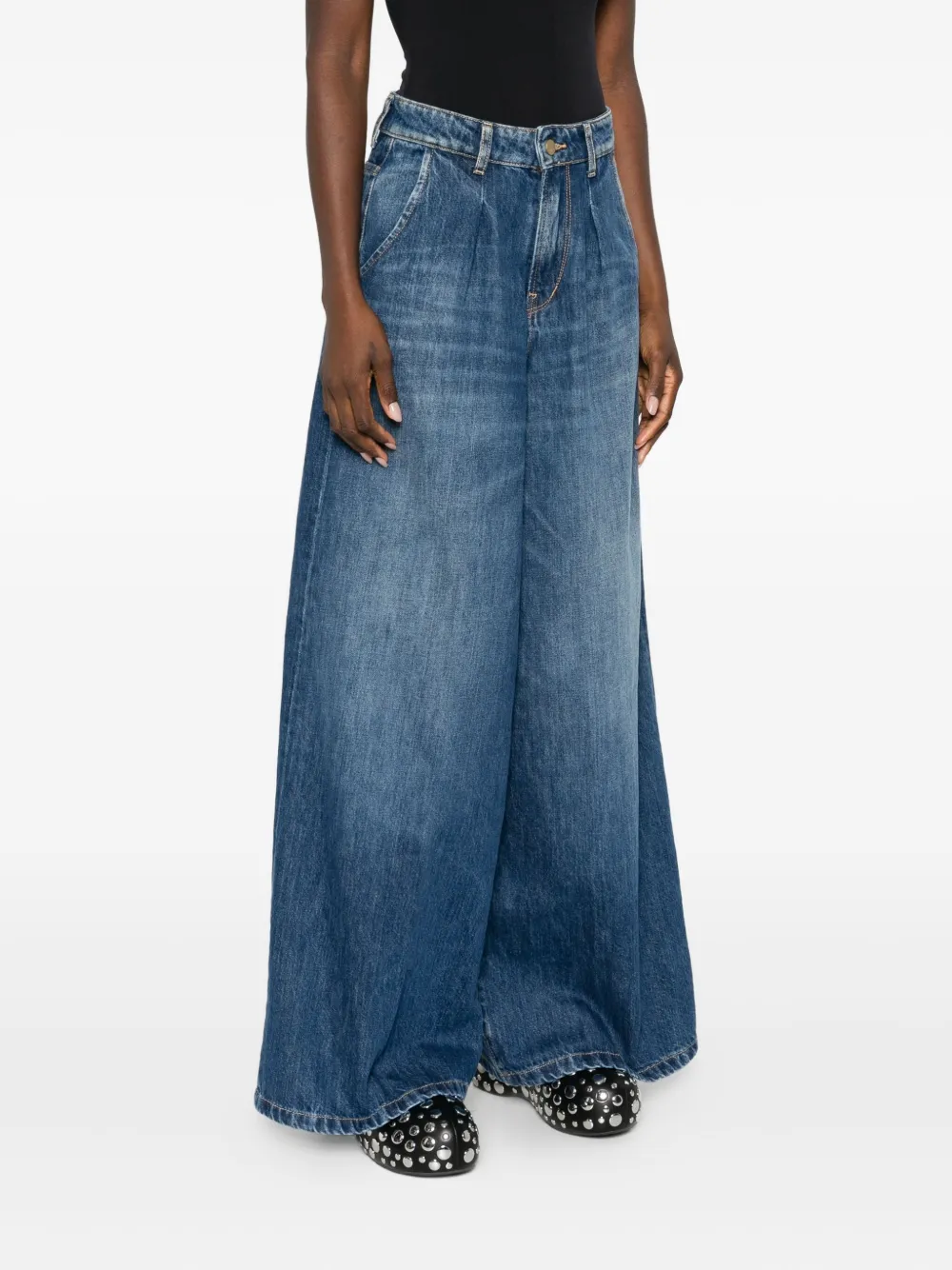 Les Temps des Cerises Jeans met wijde pijpen en knopen Blauw