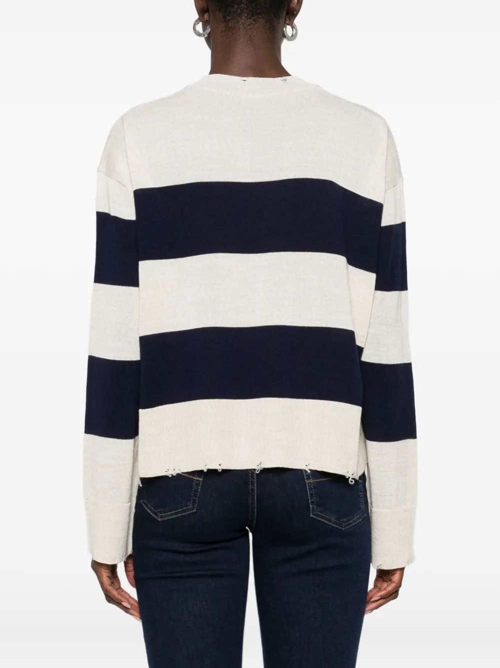 Laboratorio Capri Striped Frayed Knitted Sweater In Neutral