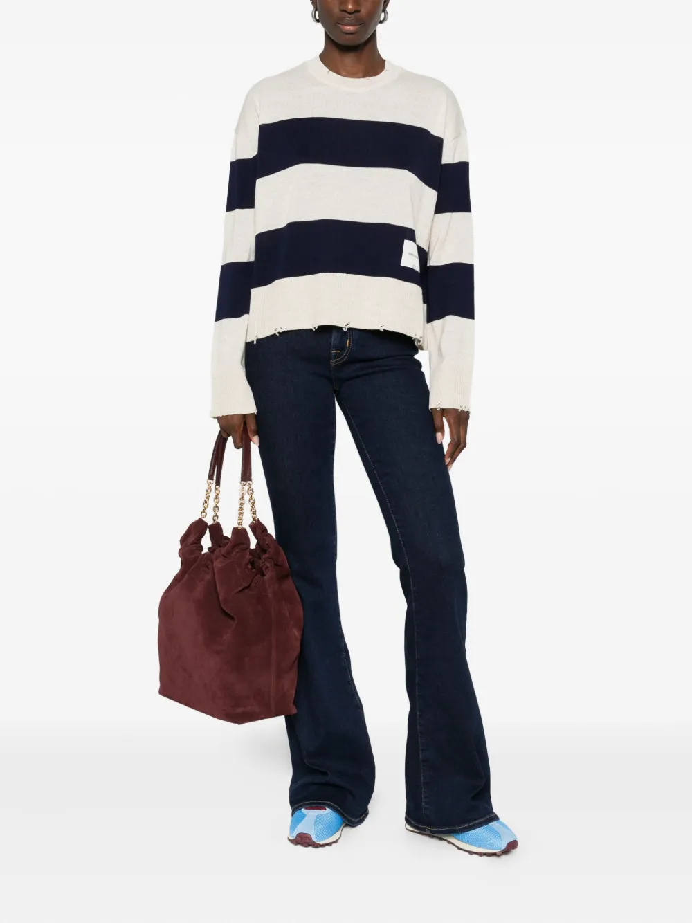 Laboratorio Capri Striped Frayed Knitted Sweater In Neutral