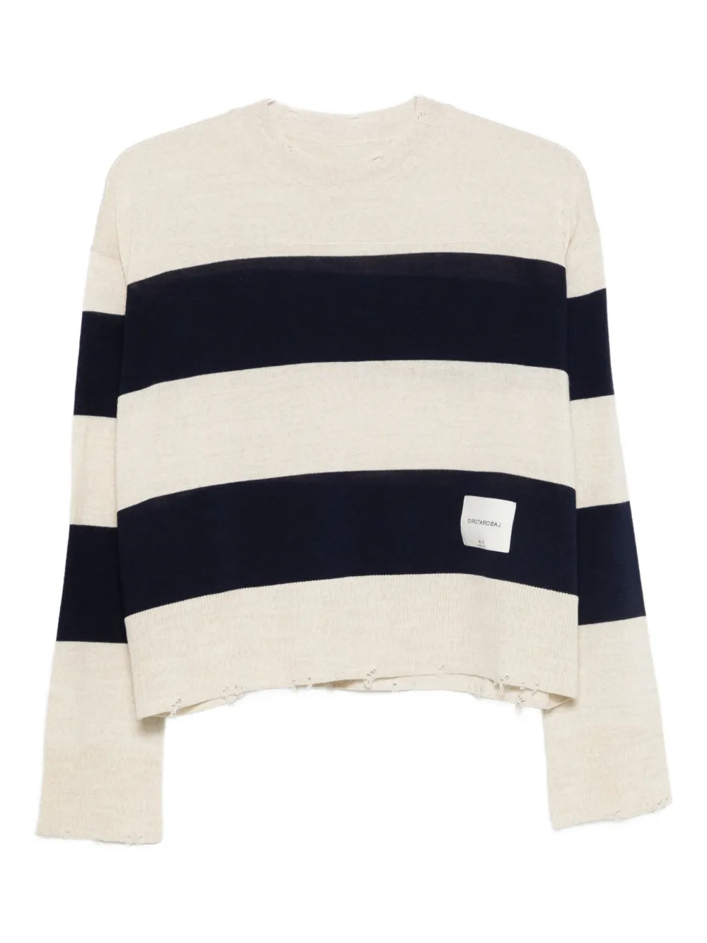 Laboratorio Capri Striped Frayed Knitted Sweater In Neutral