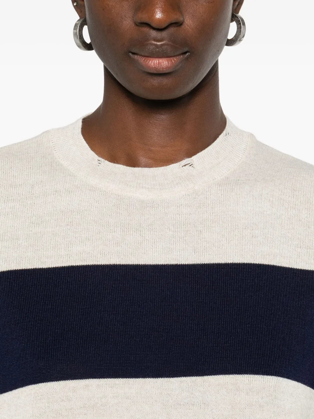 Laboratorio Capri Striped Frayed Knitted Sweater In Neutral