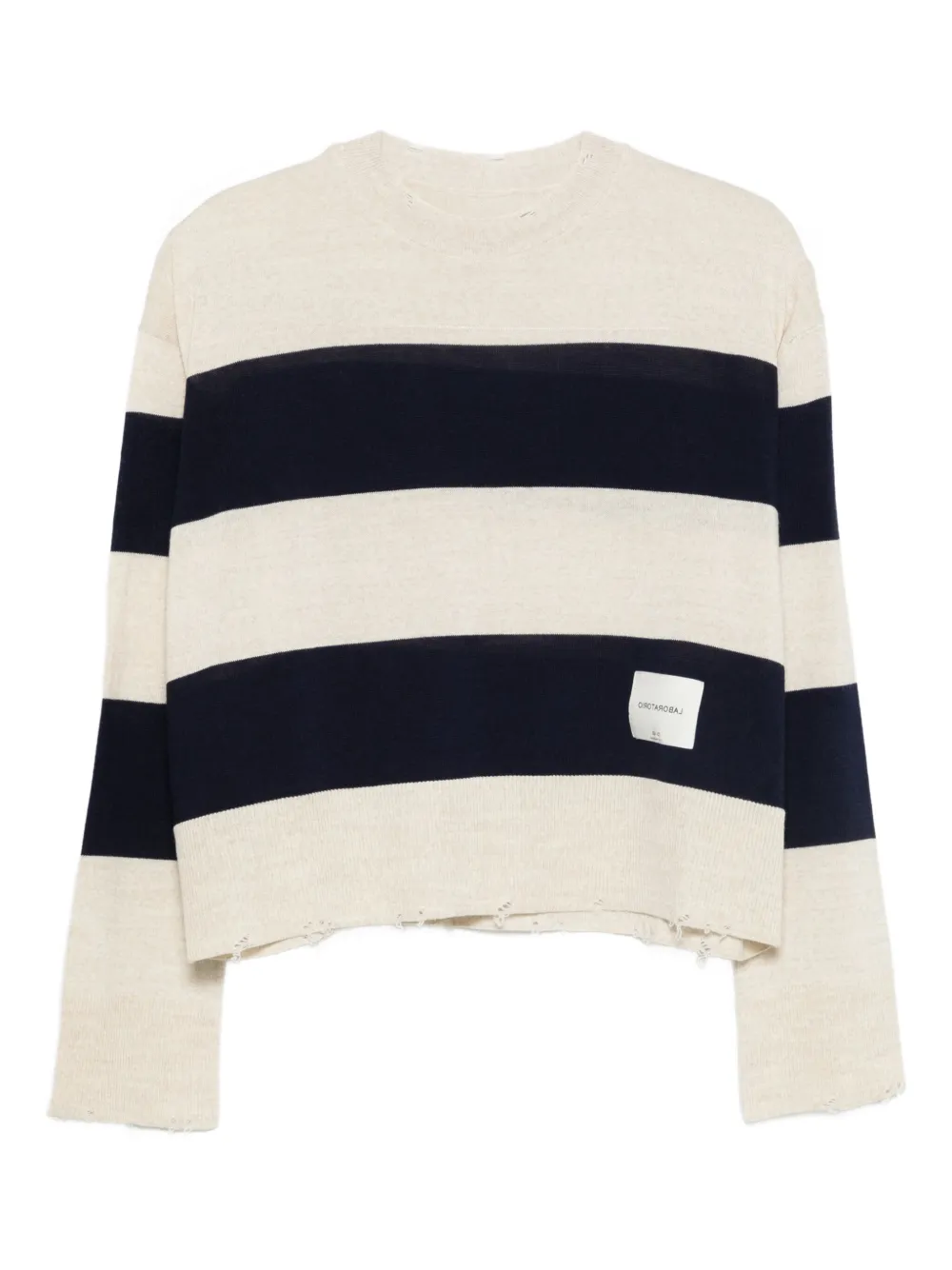 LABORATORIO CAPRI striped frayed knitted sweater - Toni neutri