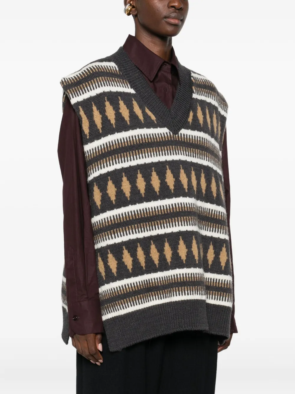 Laboratorio Capri Diamond-pattern Vest In Brown