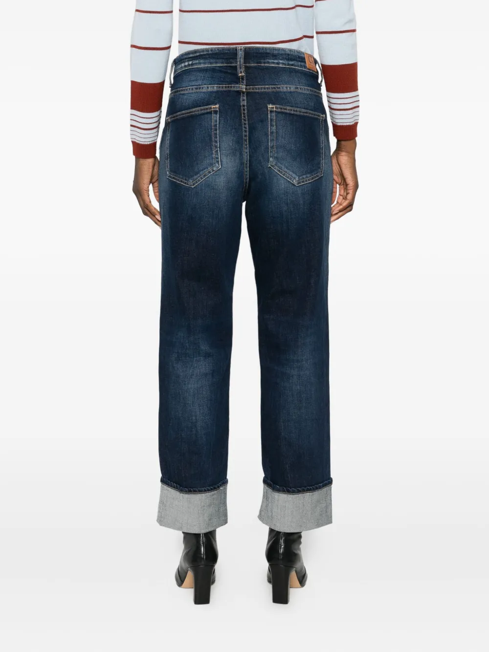 Les Temps Des Cerises Cuffed Denim Cropped Jeans In Blue