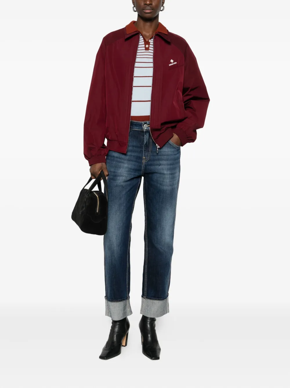 Les Temps Des Cerises Cuffed Denim Cropped Jeans In Blue