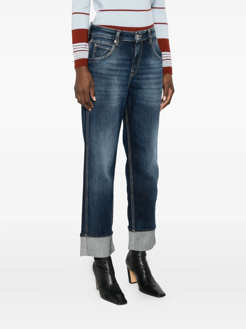 Les Temps Des Cerises Cuffed Denim Cropped Jeans In Blue