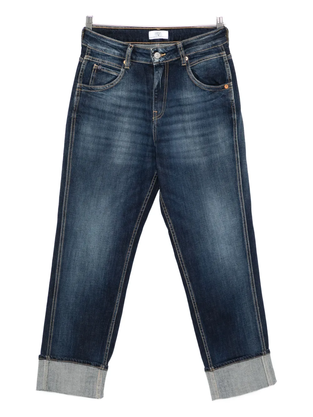 Les Temps Des Cerises Cuffed Denim Cropped Jeans In Blue