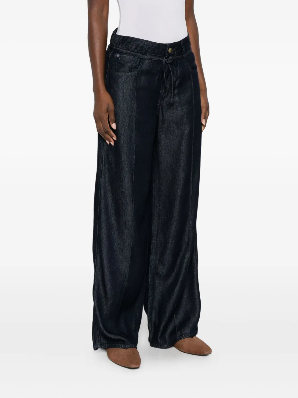 Les Temps Des Cerises Drawstring Denim Wide-leg Jeans In Black