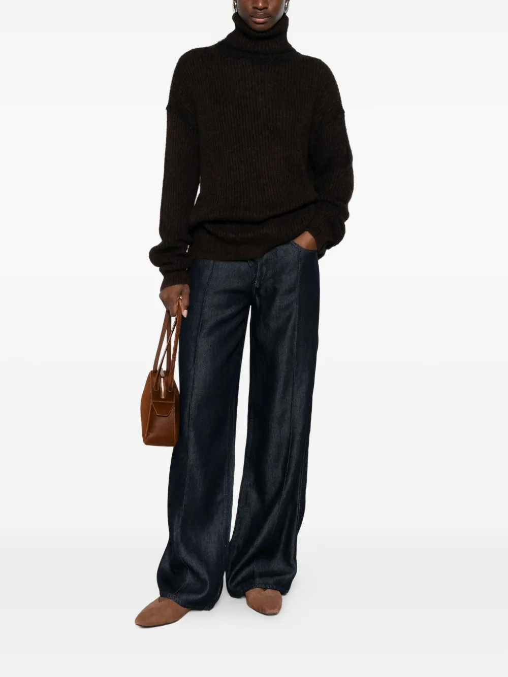 Les Temps Des Cerises Drawstring Denim Wide-leg Jeans In Black