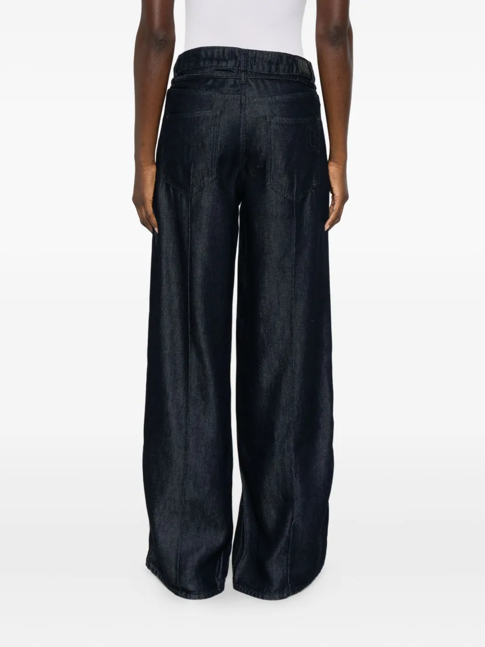 Les Temps Des Cerises Drawstring Denim Wide-leg Jeans In Black