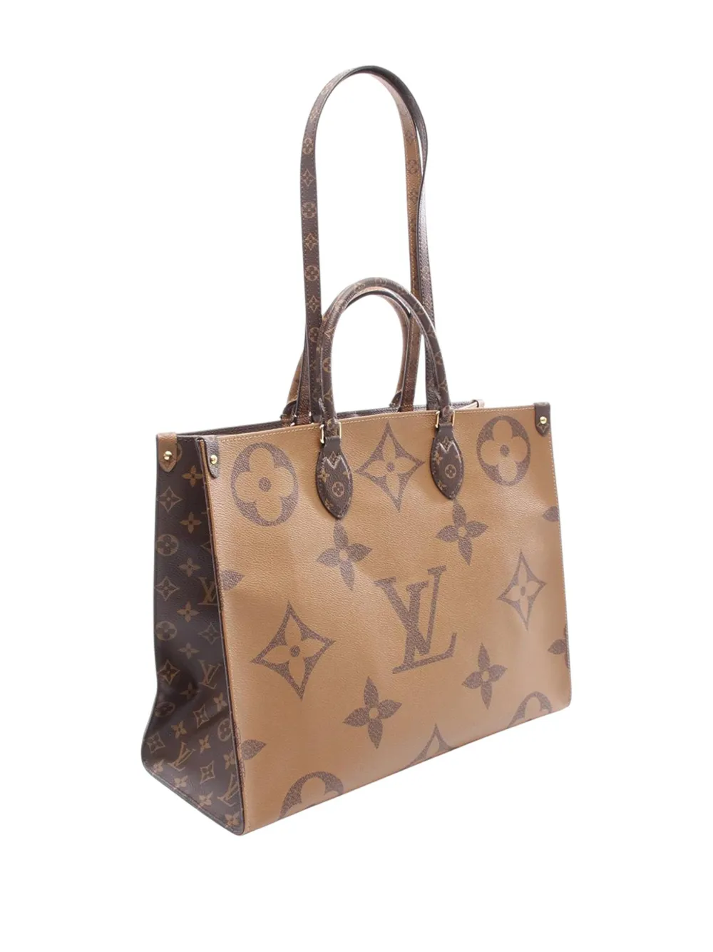 Pre-owned Louis Vuitton 2020 Monogram Reverse Giant Onthego Gm Satchel In Brown
