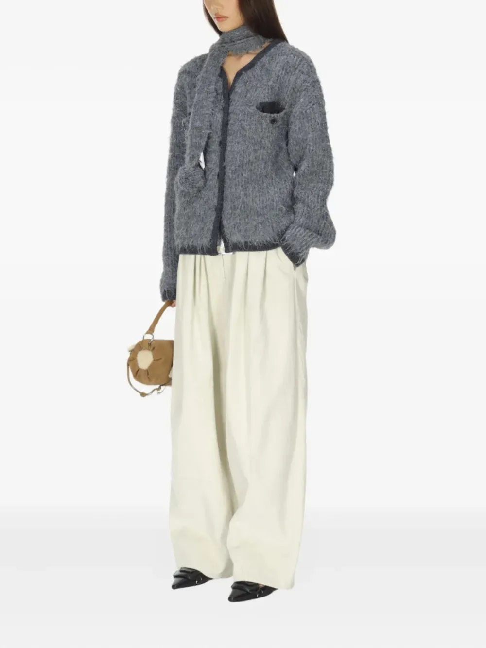  Open Yy Shaggy Cardigan - Grey 