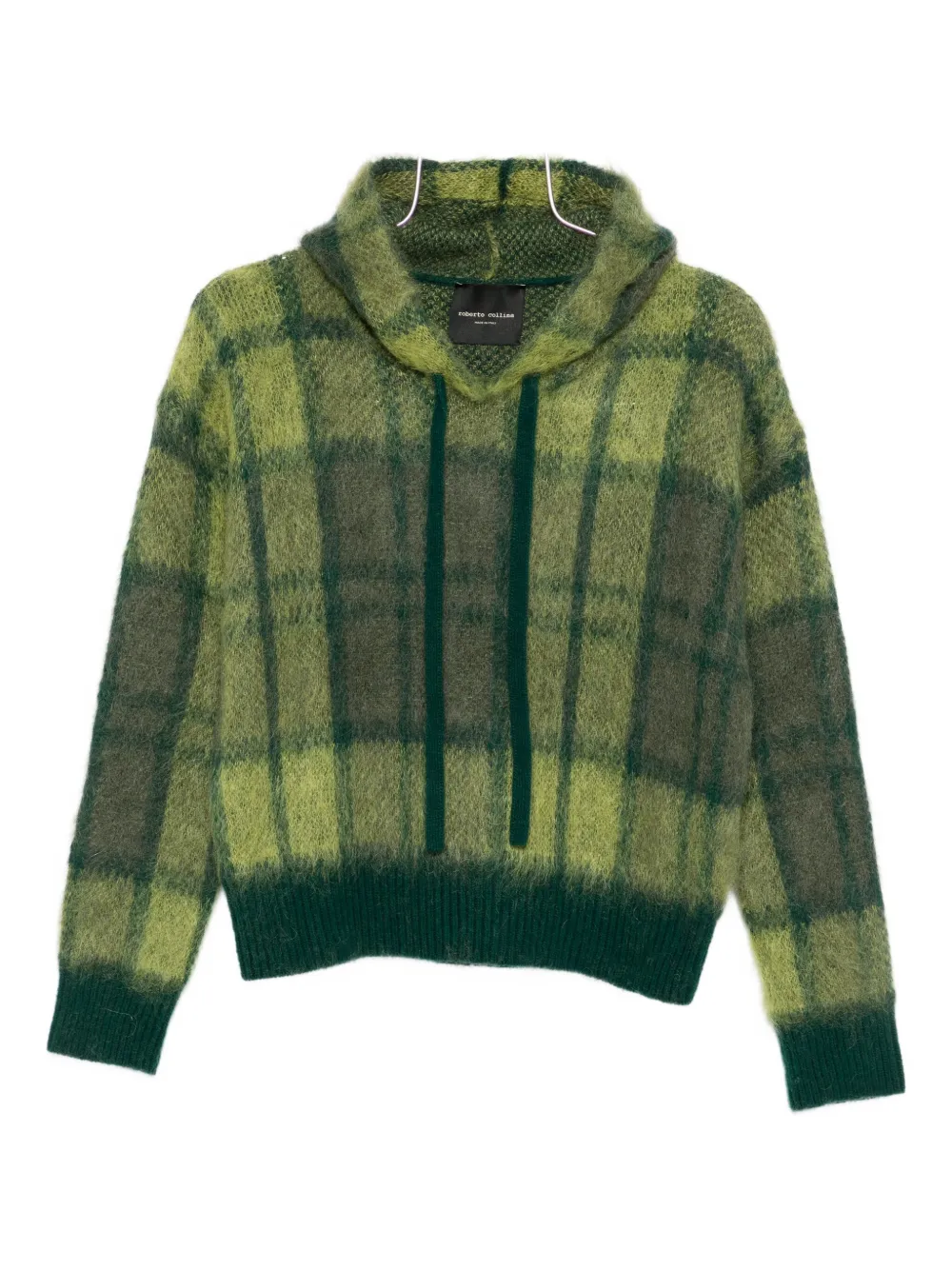 Roberto Collina Plaid Knitted Hoodie In Green