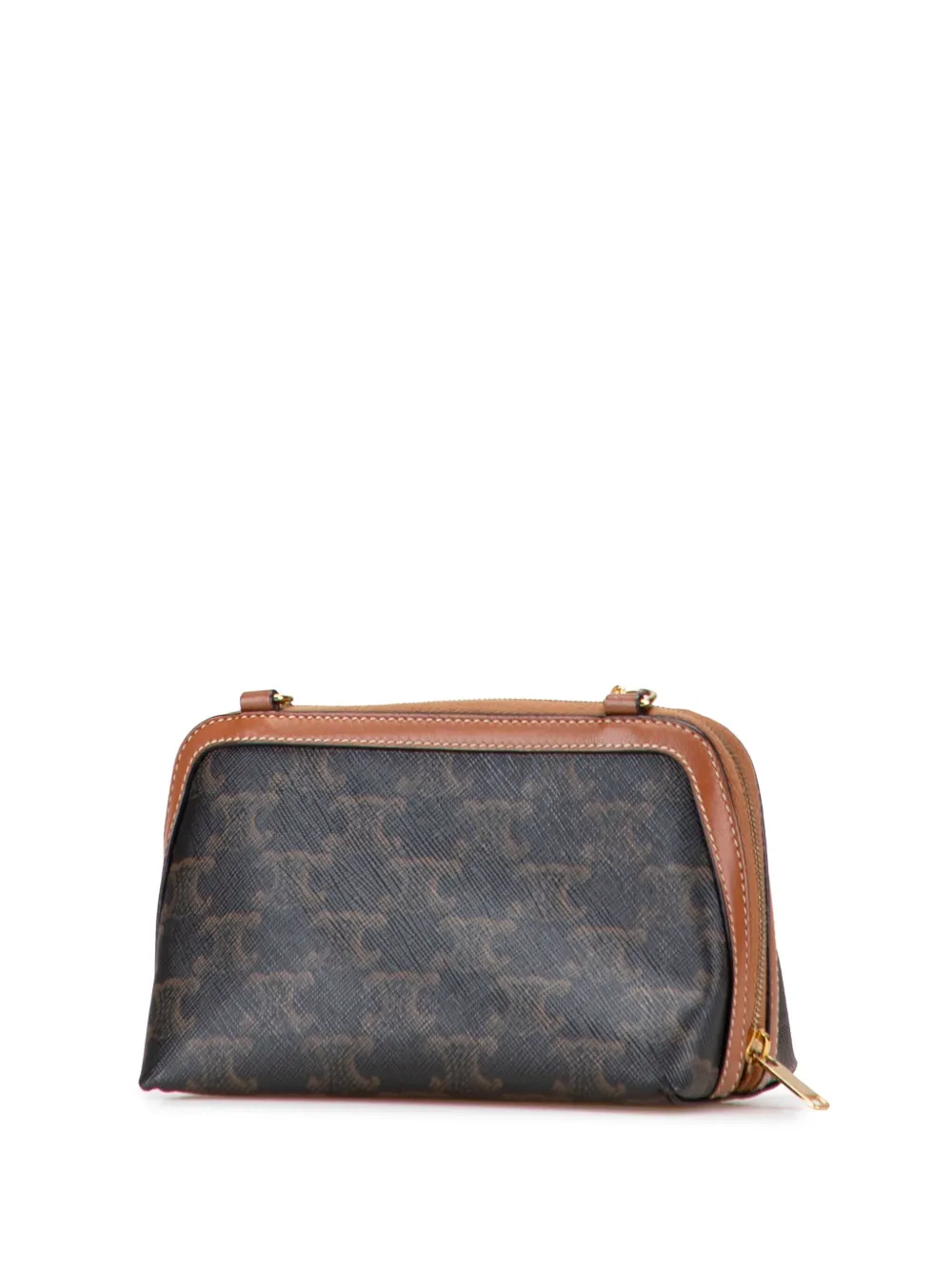 Pre-owned Celine 2020 Triomphe Coated Canvas Embroidered Logo Clutch On Chain Crossbody Bag In Brown