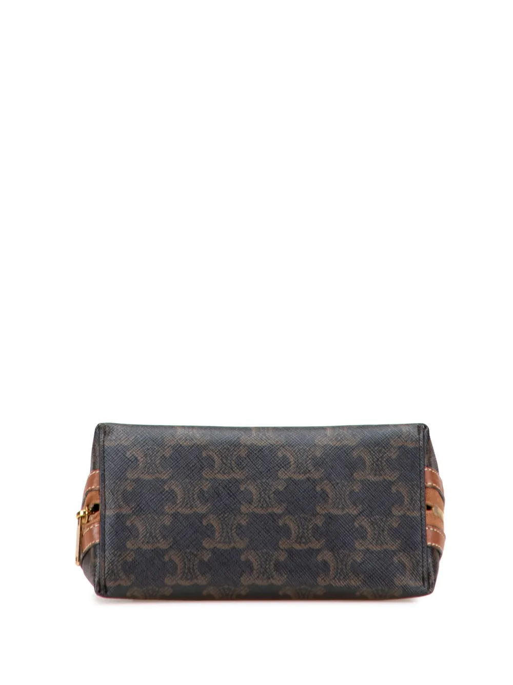 Pre-owned Celine 2020 Triomphe Coated Canvas Embroidered Logo Clutch On Chain Crossbody Bag In Brown