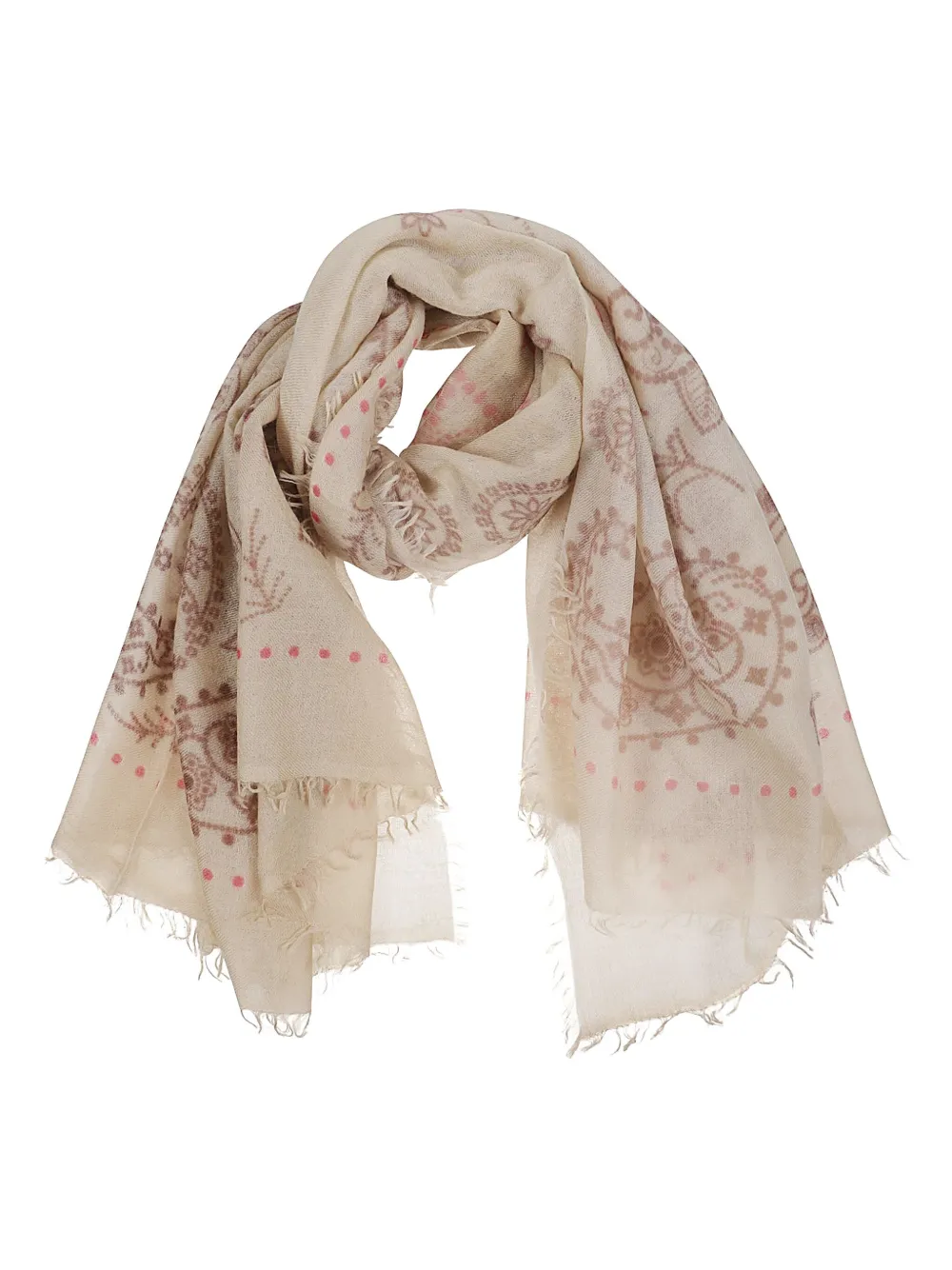 Mala Alisha Como Floral-print Fringed Scarf In Neutral