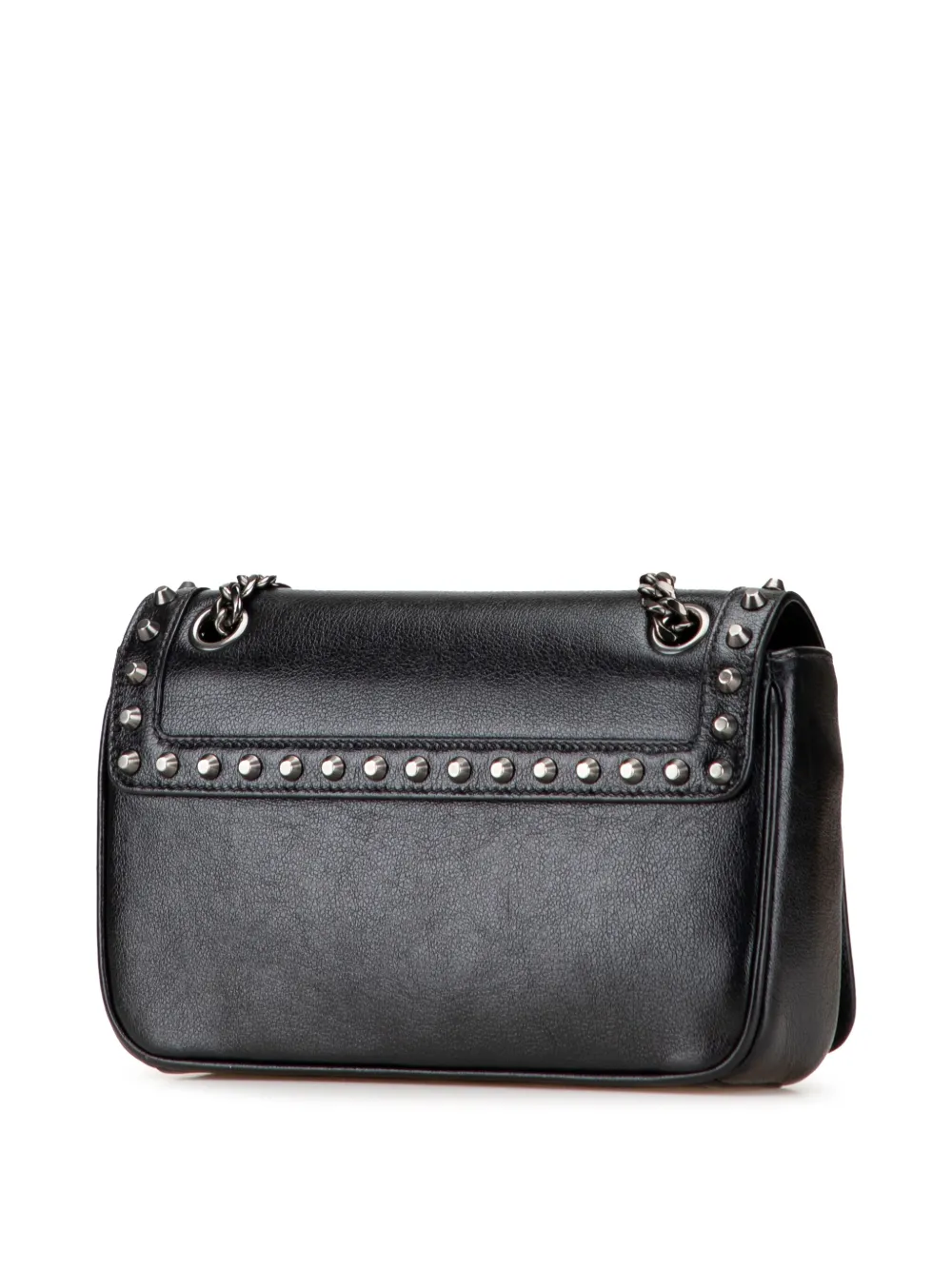 Pre-owned Prada 2000-2025 Small Studded Glace Calf Chain Flap Crossbody Bag In Black