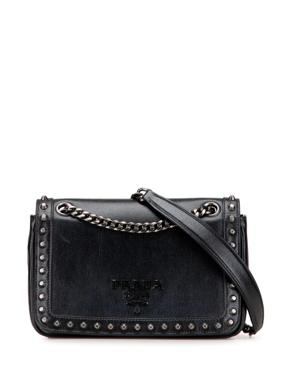 Prada Pre-Owned 2000-2025 Small Studded Glace Calf Chain Flap crossbody bag | Black | Image 1