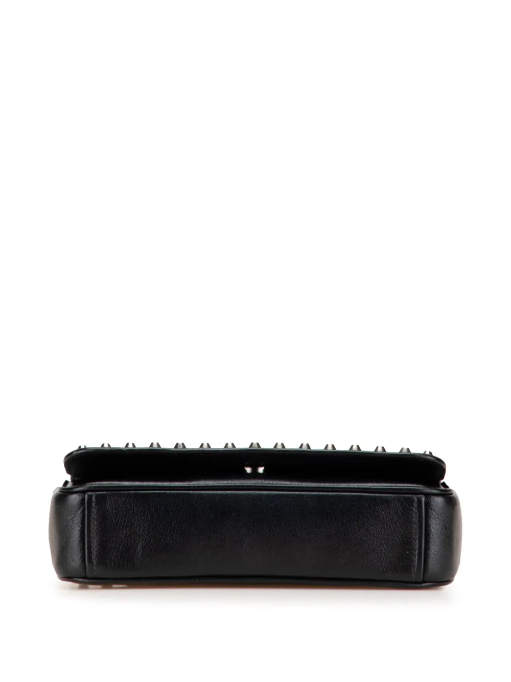 Pre-owned Prada 2000-2025 Small Studded Glace Calf Chain Flap Crossbody Bag In Black