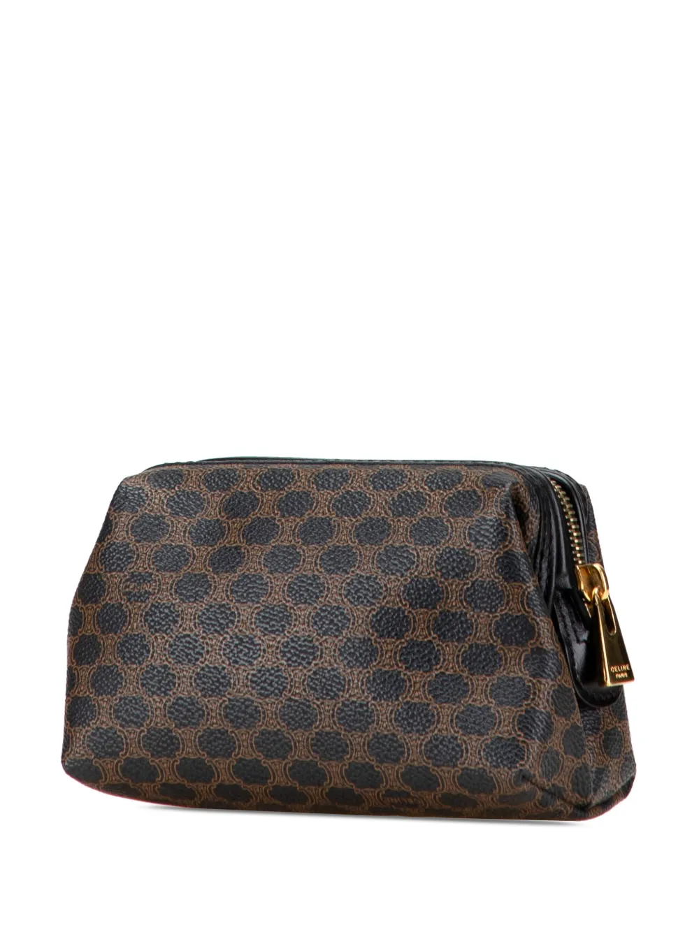 Pre-owned Celine 1998 Macadam Coated Canvas Cosmetic Pouch In Brown