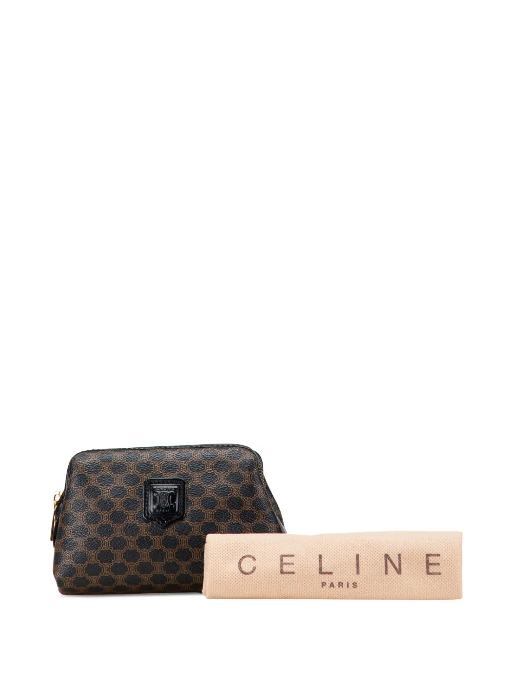 Pre-owned Celine 1998 Macadam Coated Canvas Cosmetic Pouch In Brown