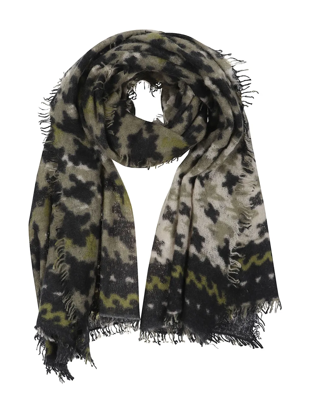 Mala Alisha Camouflage-print Fringed Scarf In Multi