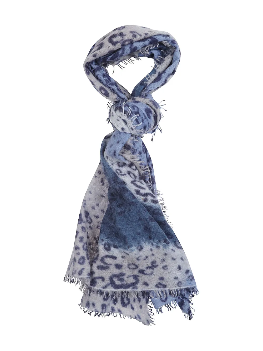 Mala Alisha Animal-print Fringed Scarf In Blue