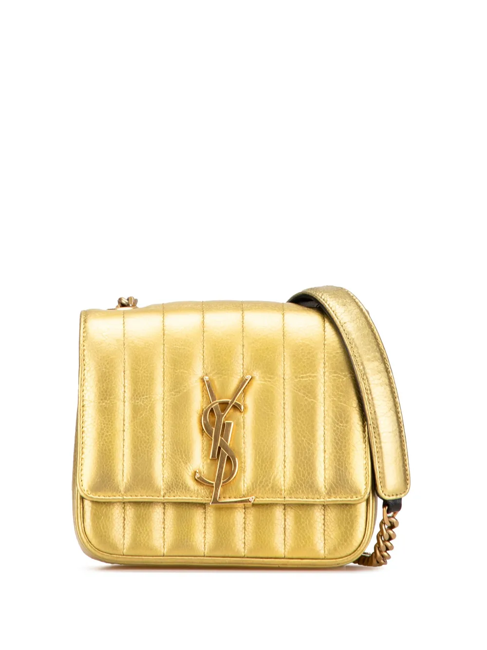 Saint Laurent Pre-Owned 2018 Small Metallic Grain De Poudre Monogram Vicky Chain Bag crossbody bag | Gold | Image 1