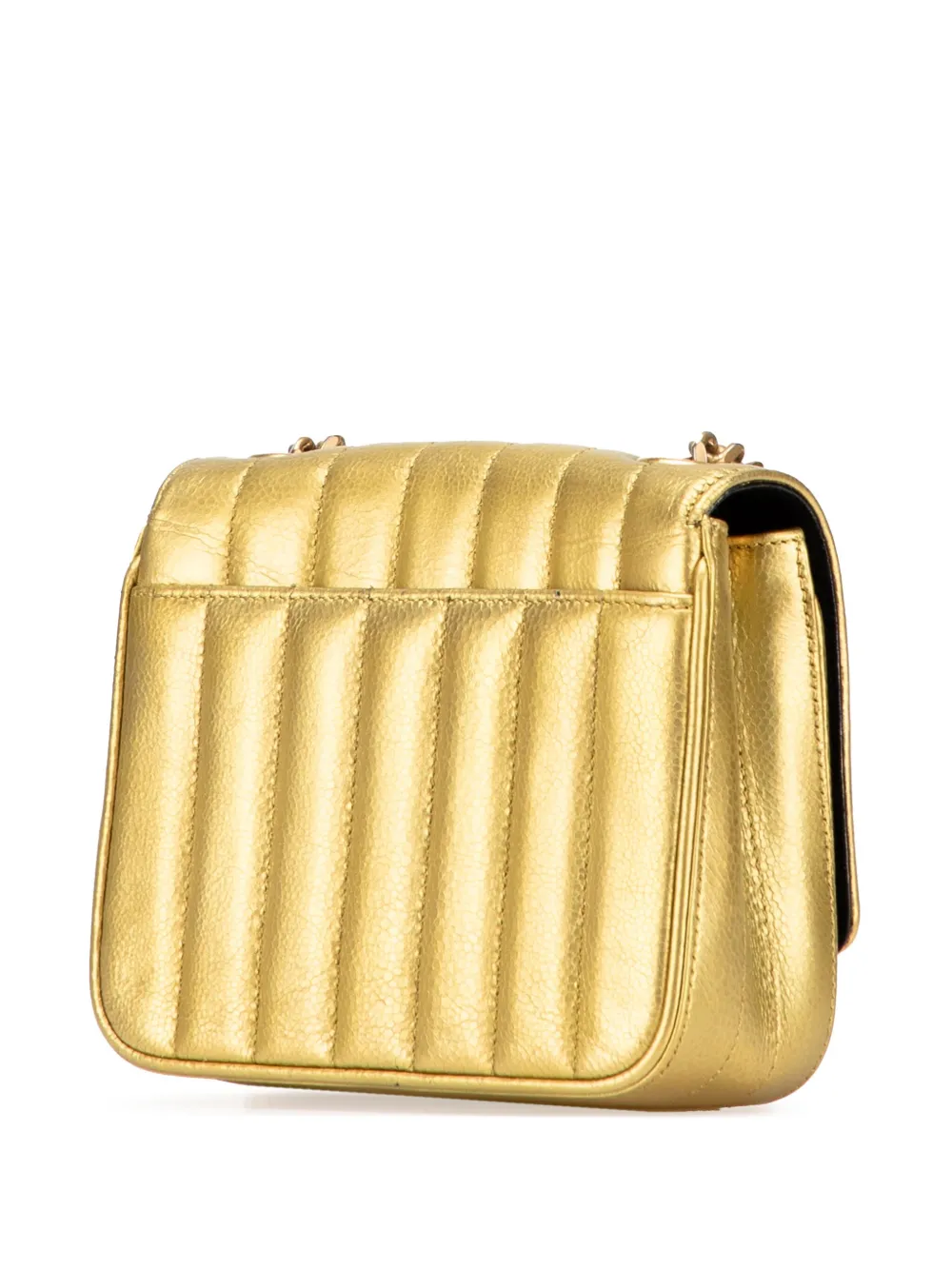 Pre-owned Saint Laurent 2018 Small Metallic Grain De Poudre Monogram Vicky Chain Bag Crossbody Bag In Gold