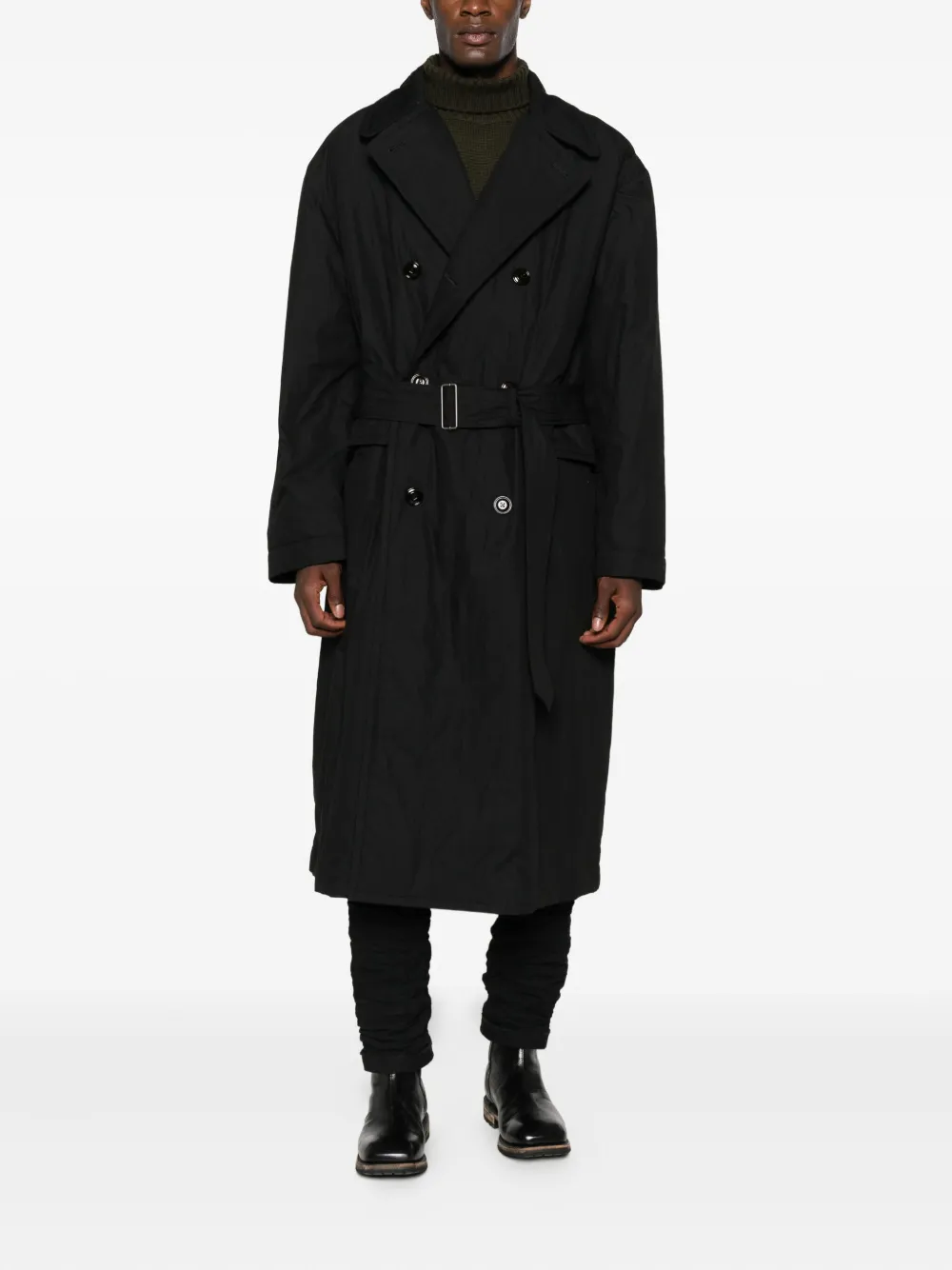 Our Legacy Belted Double-breasted Coat In Black