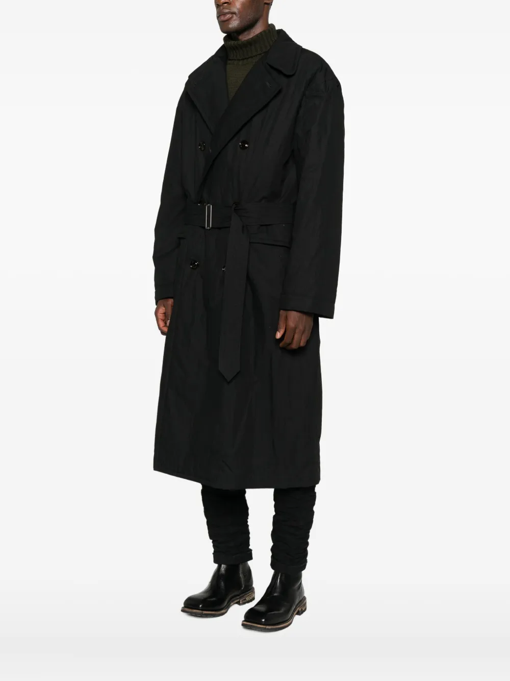Our Legacy Belted Double-breasted Coat In Black