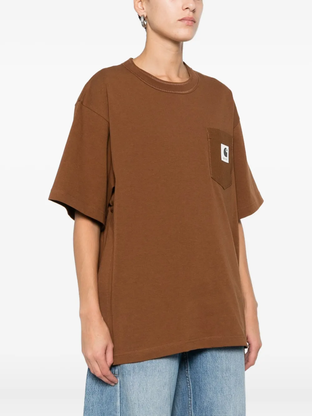 Sacai Logo-patch T-shirt In Brown