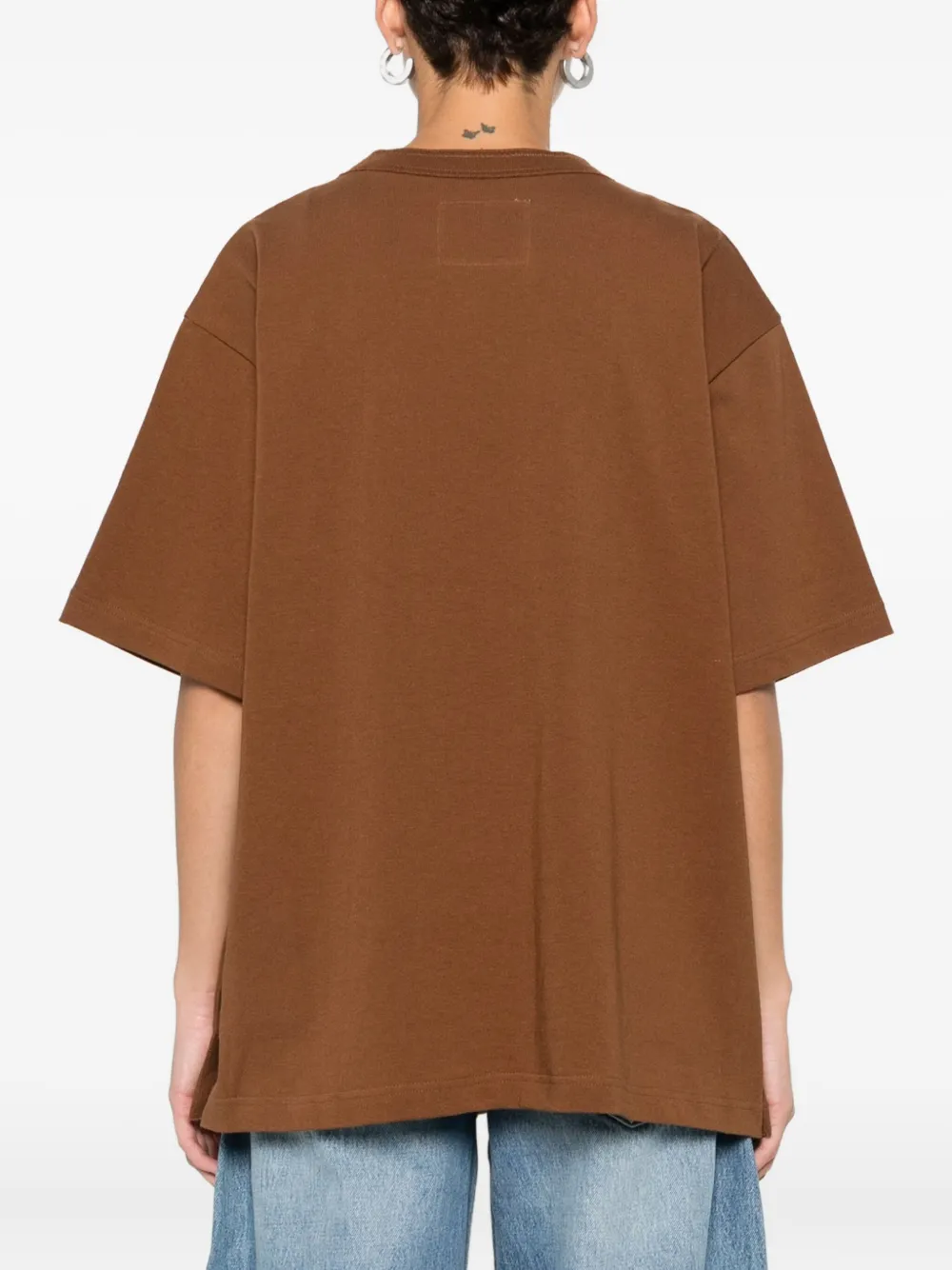 Sacai Logo-patch T-shirt In Brown