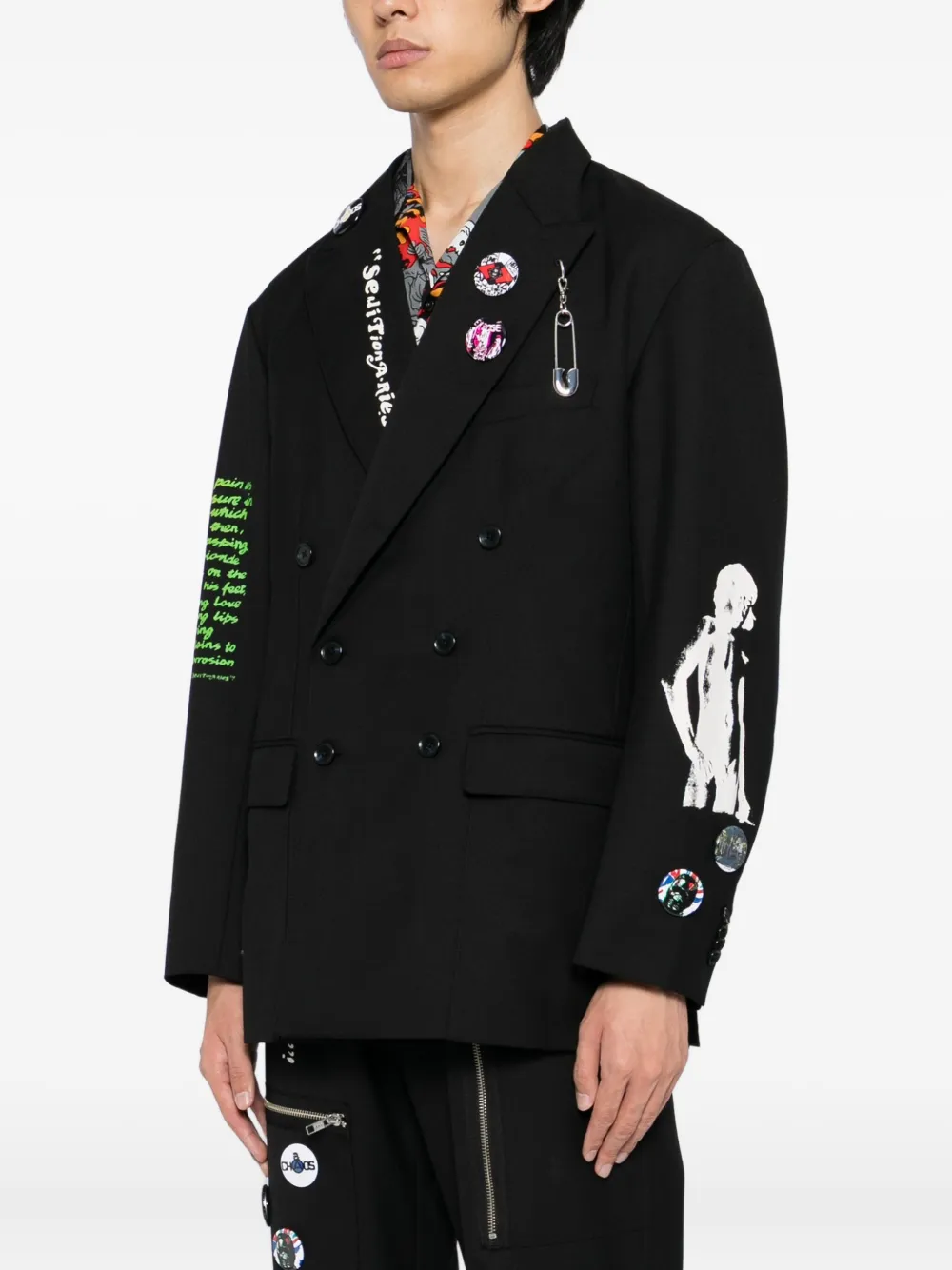Kidill Graphic-print Double-breasted Blazer In Black