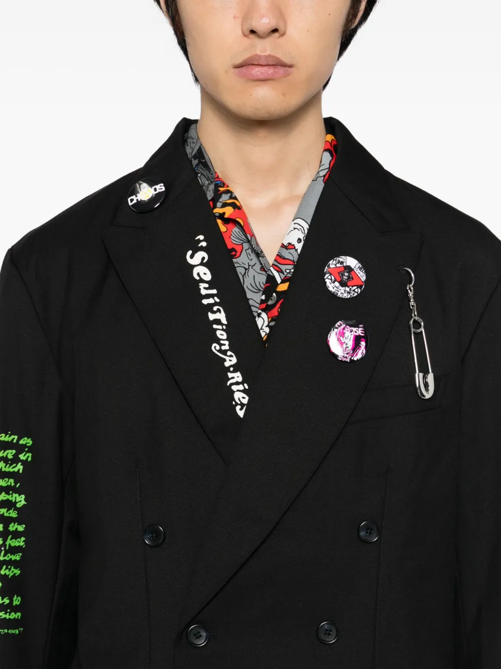 Kidill Graphic-print Double-breasted Blazer In Black