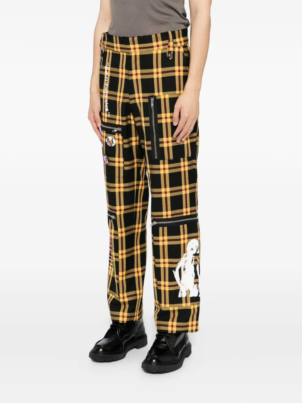 Kidill Tartan-check Straight-leg Trousers In Yellow