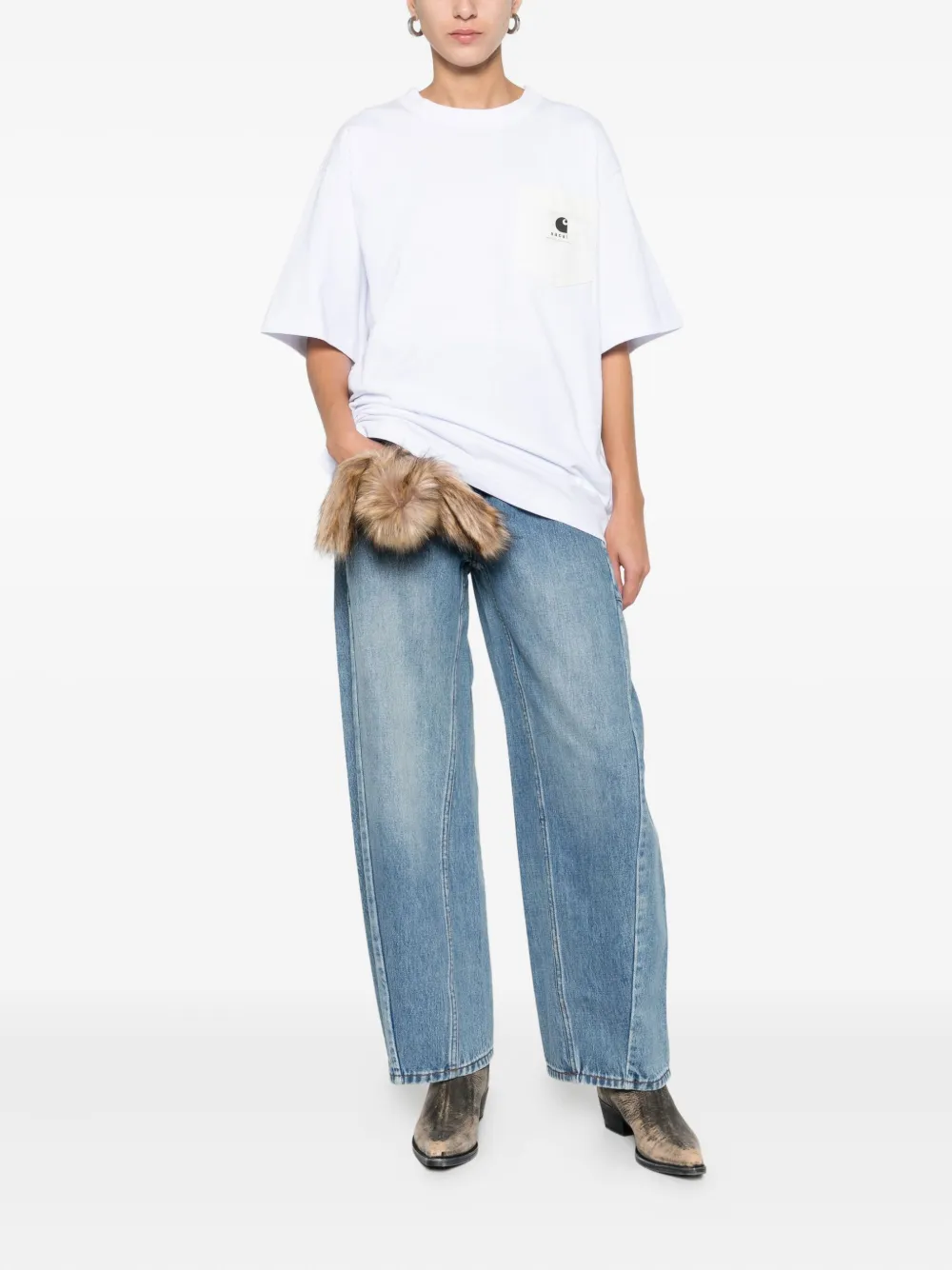 Sacai Logo-patch T-shirt In White