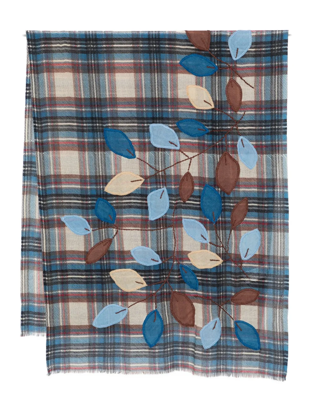Sgombero Cantine Leaf-appliqué Tartan Scarf In Blue
