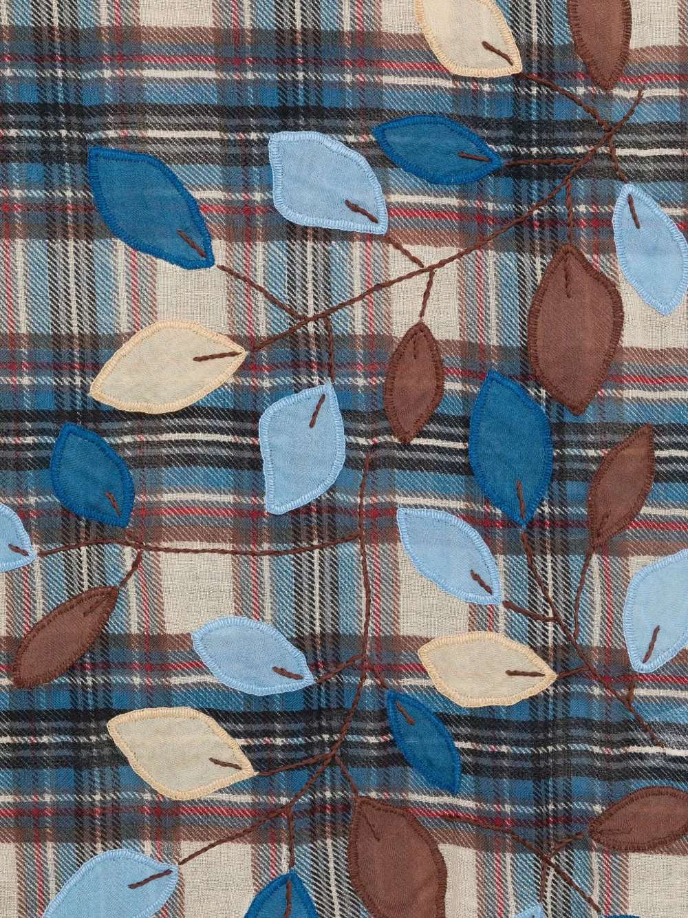 SGOMBERO CANTINE leaf-appliqué tartan scarf - Beige