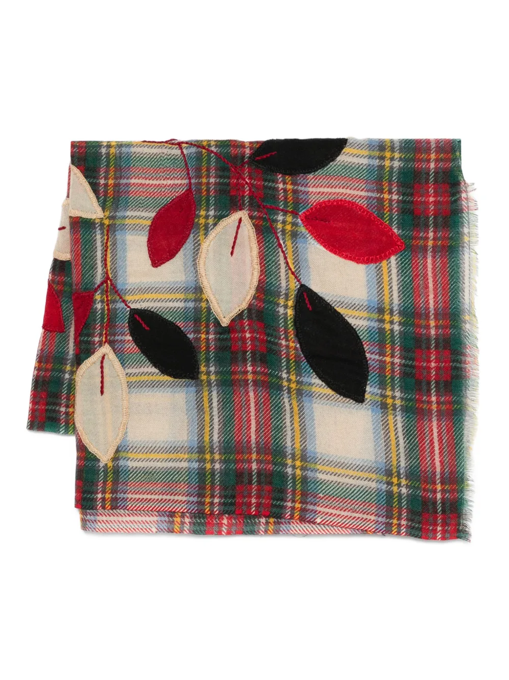 SGOMBERO CANTINE leaf-appliqué plaid scarf | Neutrals | Image 1