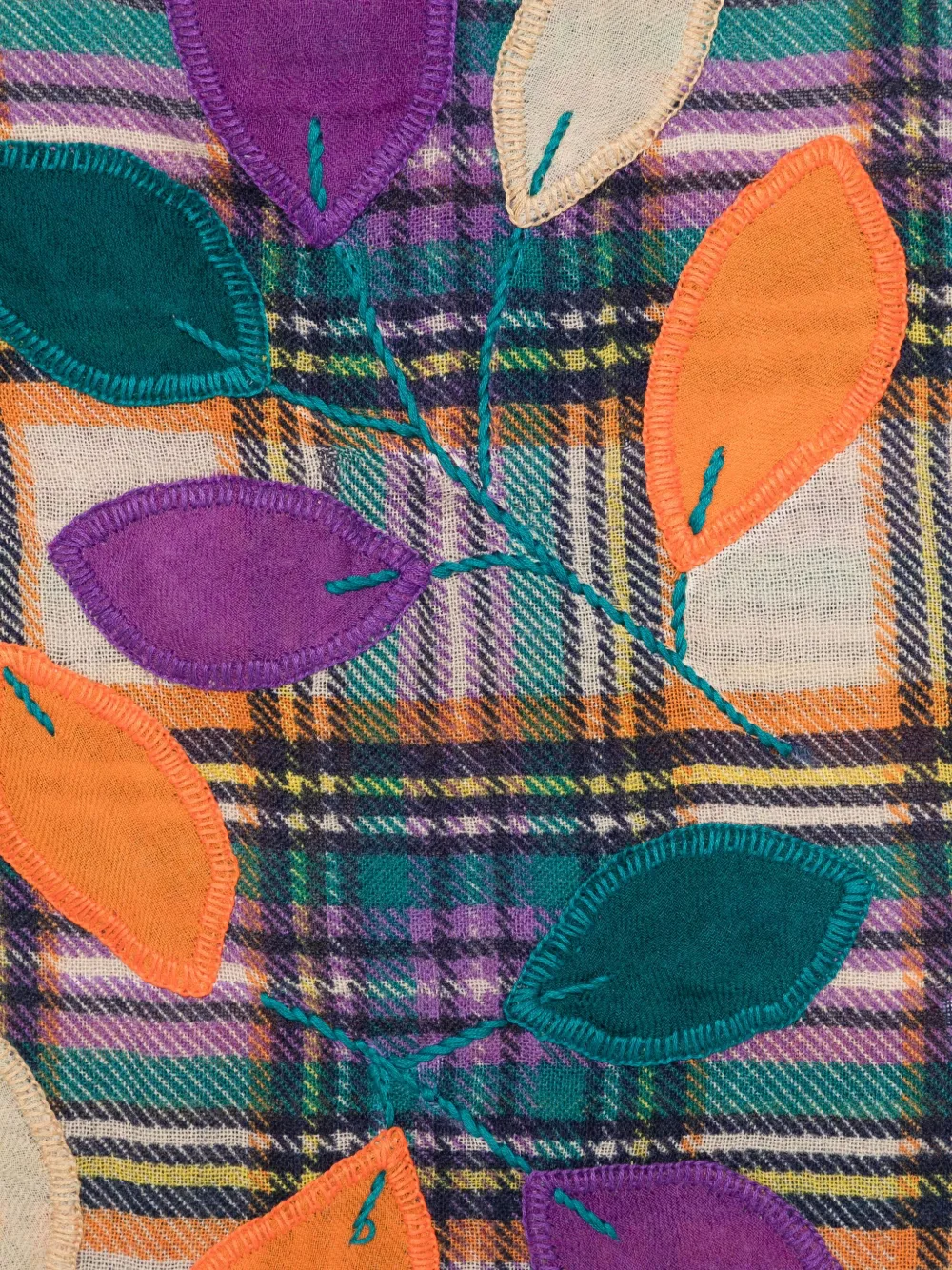 SGOMBERO CANTINE leaf-embroidered plaid scarf - Paars