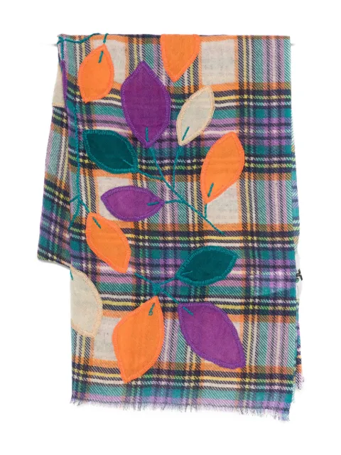 SGOMBERO CANTINE leaf-embroidered plaid scarf