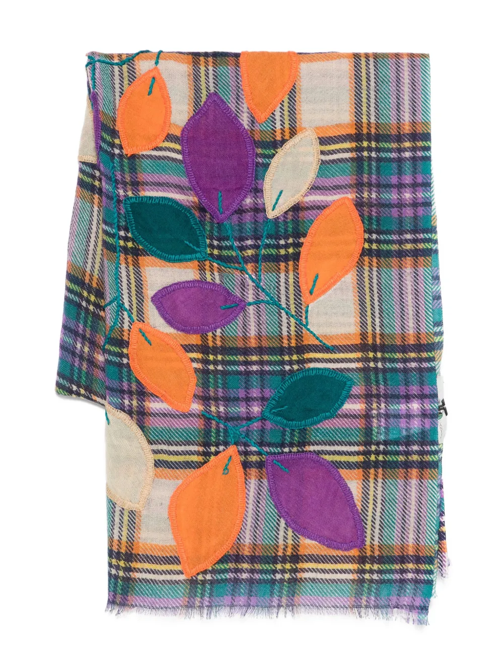 SGOMBERO CANTINE leaf-embroidered plaid scarf | Purple | Image 1