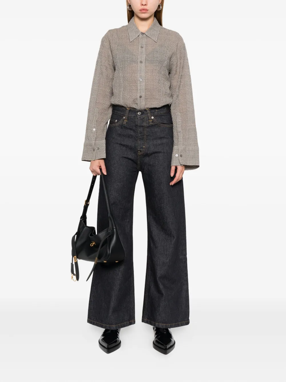 Hope Geruite blouse met gekreukt effect - Grijs