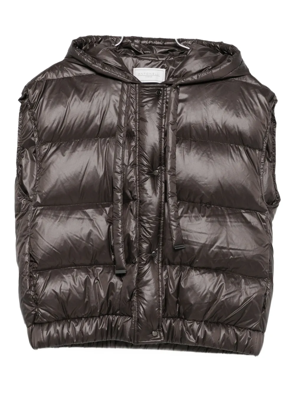 Antonelli Cropped Puffer Jacket With Quilted Design And Adjustable Hood In Brown