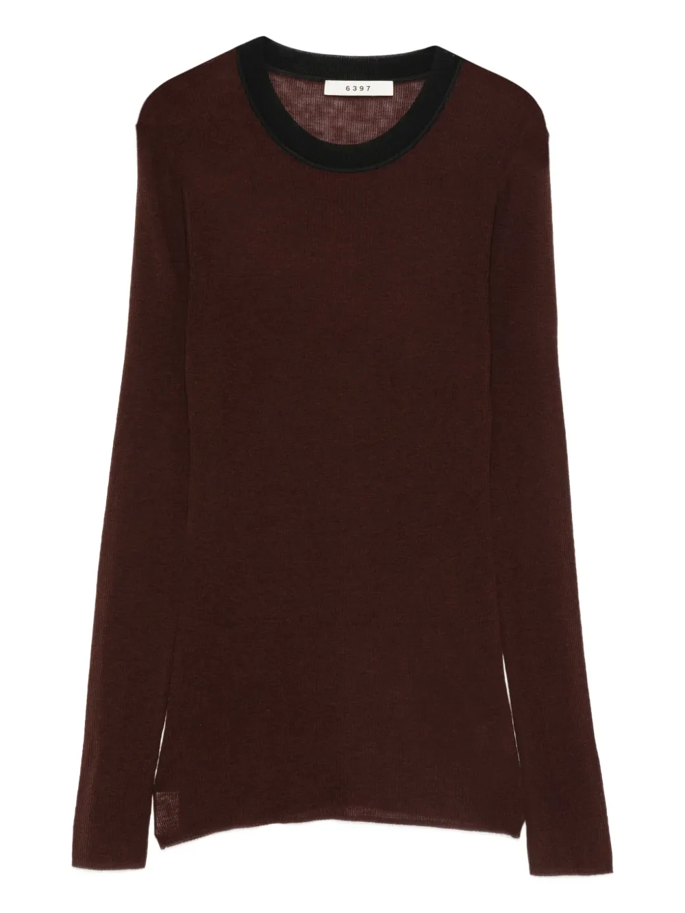 6397 ストライプディテール プルオーバー - ブラウン