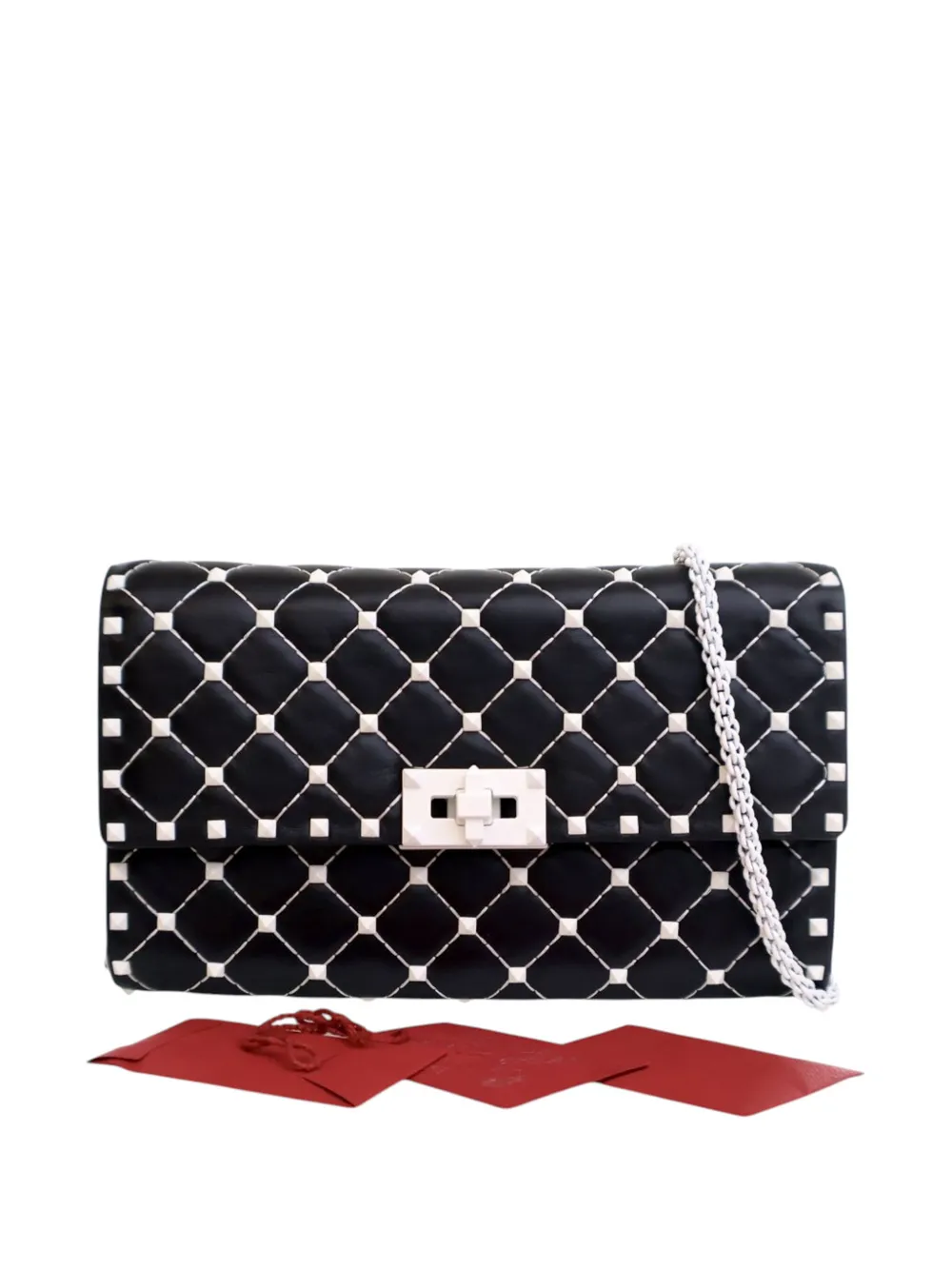 Pre-owned Valentino Garavani 2000-2017 Quilted Lambskin Free Rockstud Spike Wallet On Chain Crossbody Bag In Black